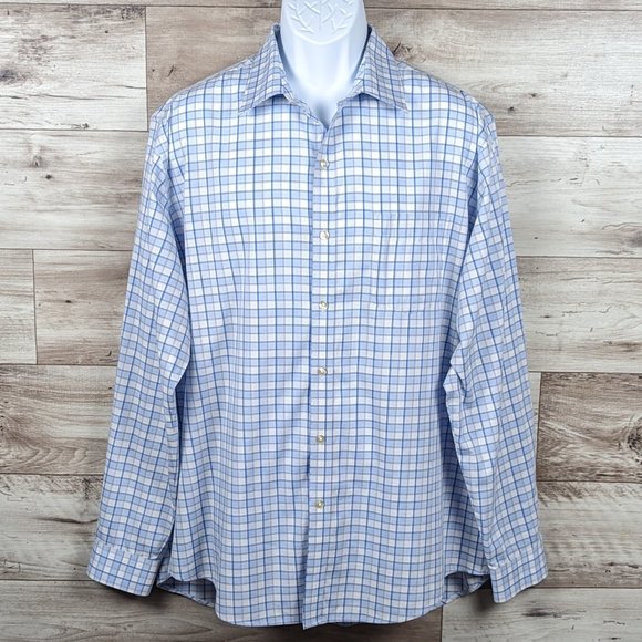 Van‎ Heusen* Men's Long Sleeve Button Down Curved Hem Chest Pocket Shirt~ Large - Picture 1 of 11